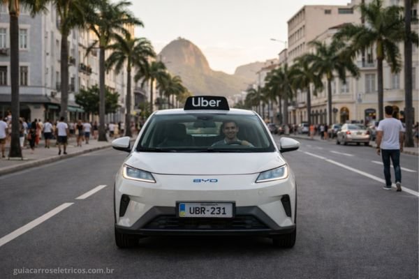 Motorista Uber com carro elétrico BYD economia real 2026